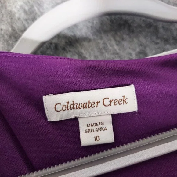 Coldwater Creek Dress Women 10 Purple Flutter Sleeve Keyhole Slinky Stretch - Picture 4 of 9